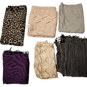 Set of 6 Scarfs Circle & Regular Scarves Variety Cheetah/Purple/Animal/Grey/Pink